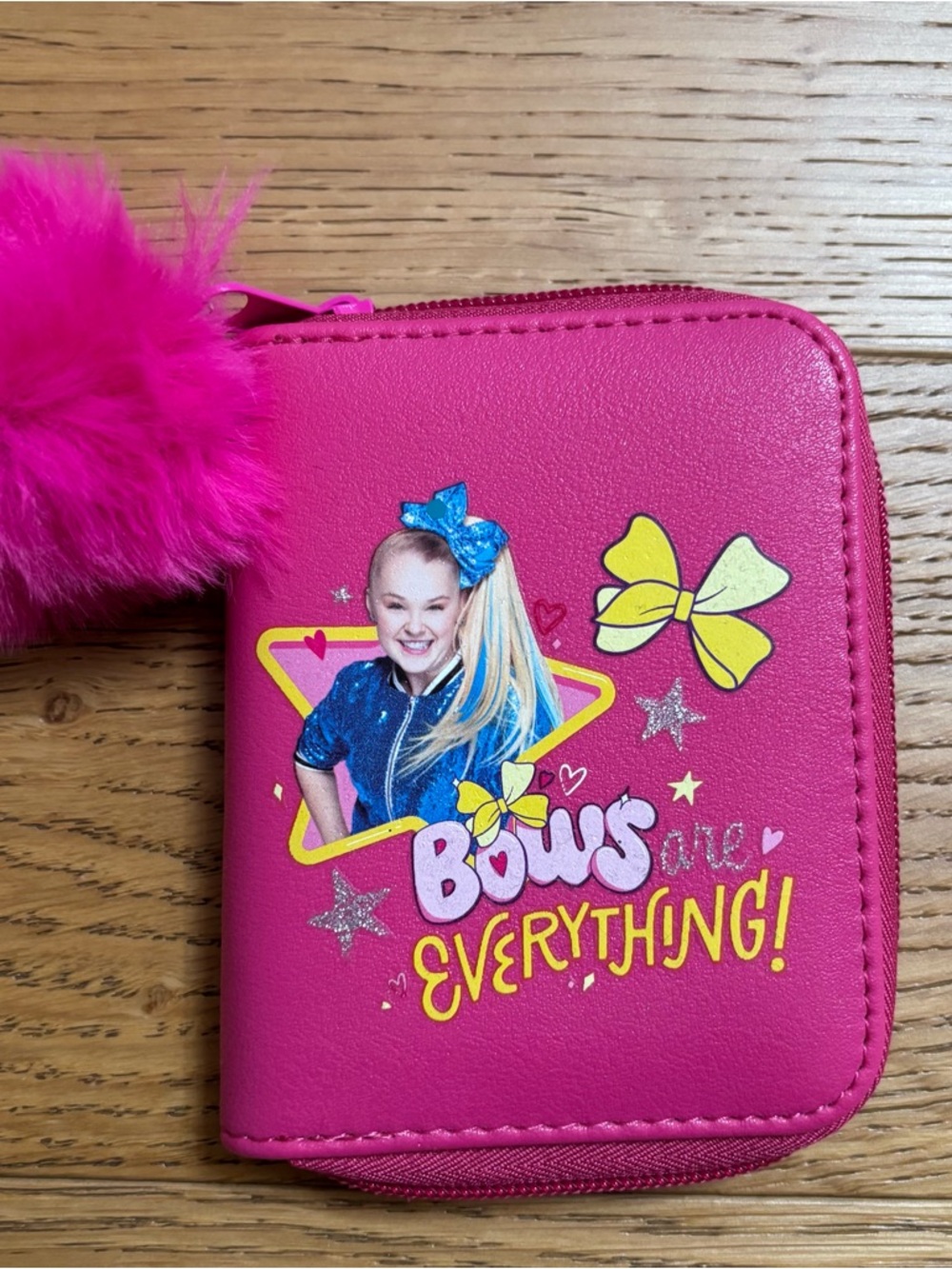 JoJo Siwa Pink Bow Zip Wallet with Fuchsia Pom Pom
